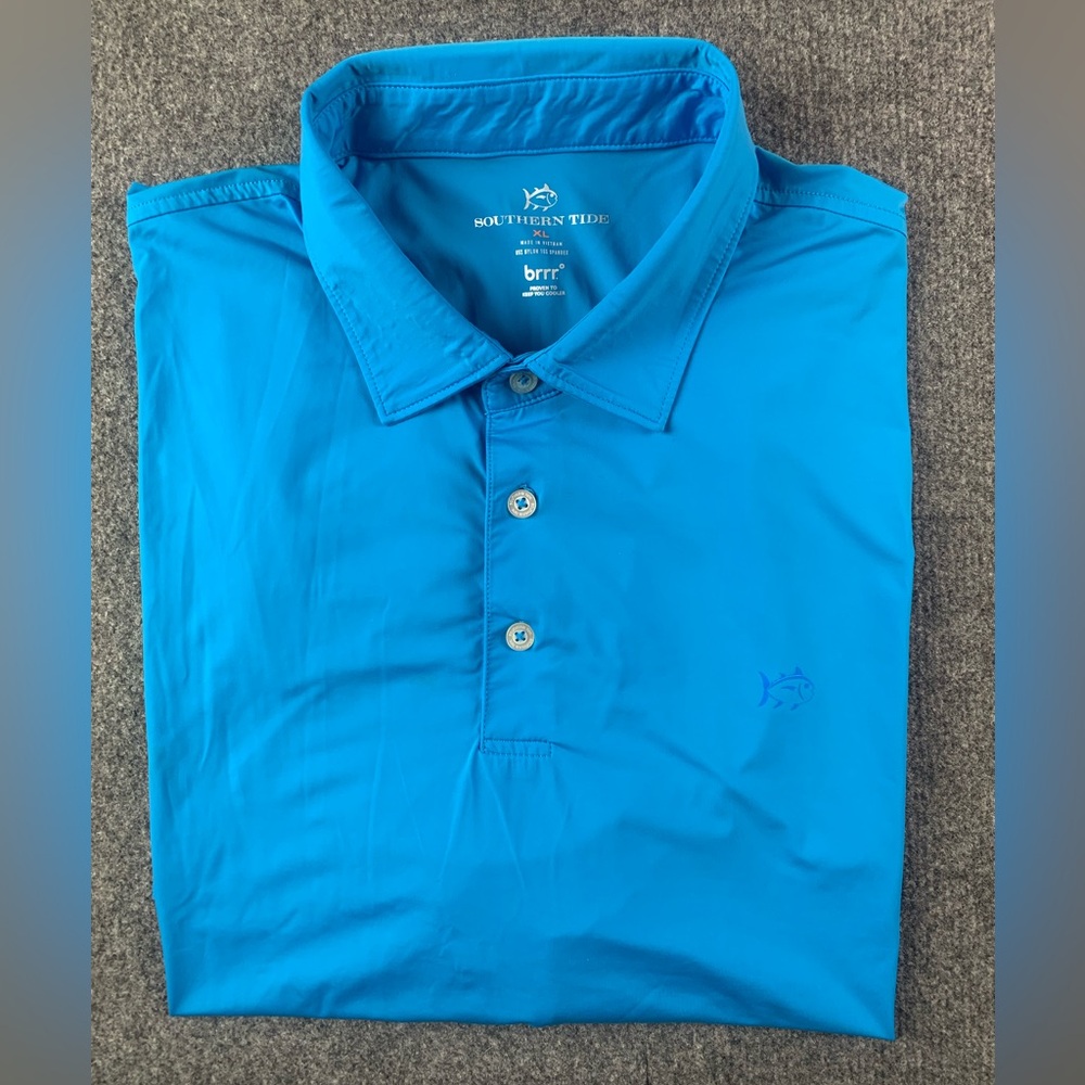 Southern Tide Brrr Mens Nylon Blend Short Sleeve Golf Polo Shirt Size XL Blue